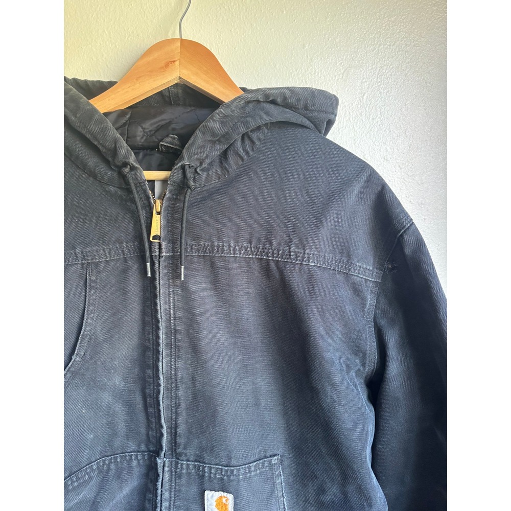 Carhartt J131 BLK Thrashed Faded Black Thermal Lined Duck Hooded Jacket Mens LG - Picture 4 of 11